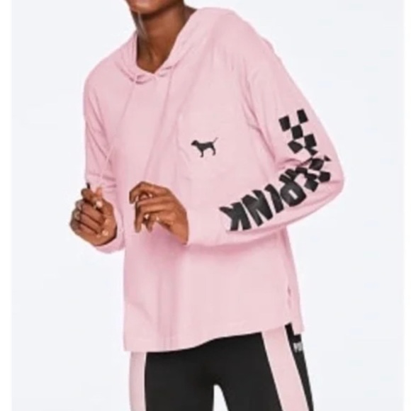 VS Pink Checkered Print Sleeve Hoody T-Shirt - Picture 10 of 12